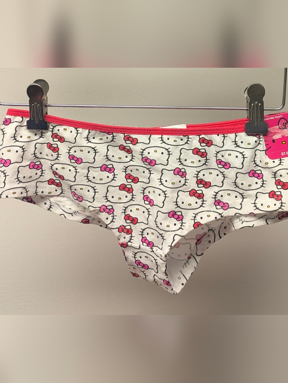 Women's Sz 6 White Hello Kitty Print Cheeky Hipster Panties With Pink Accent